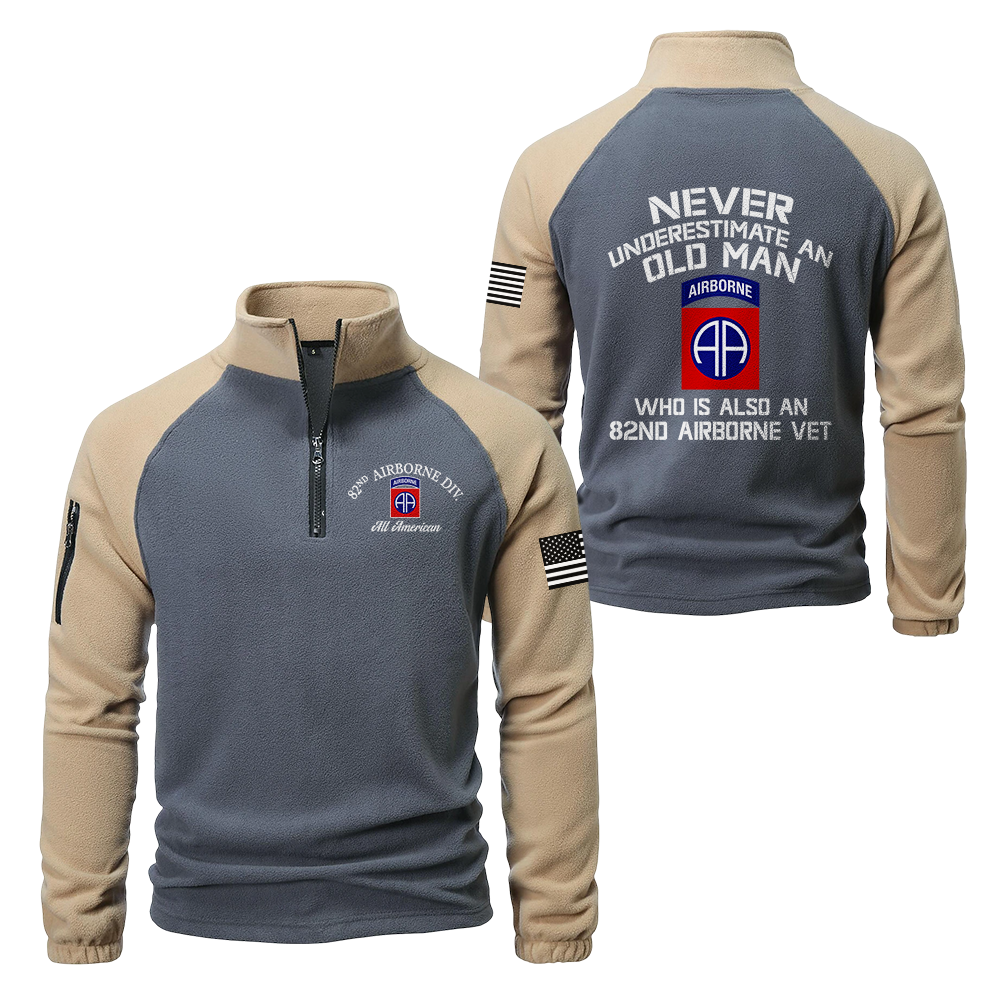 Never Underestimate An Old Man Who Is Also An 82nd Airborne Half-Zip Raglan Sweatshirt