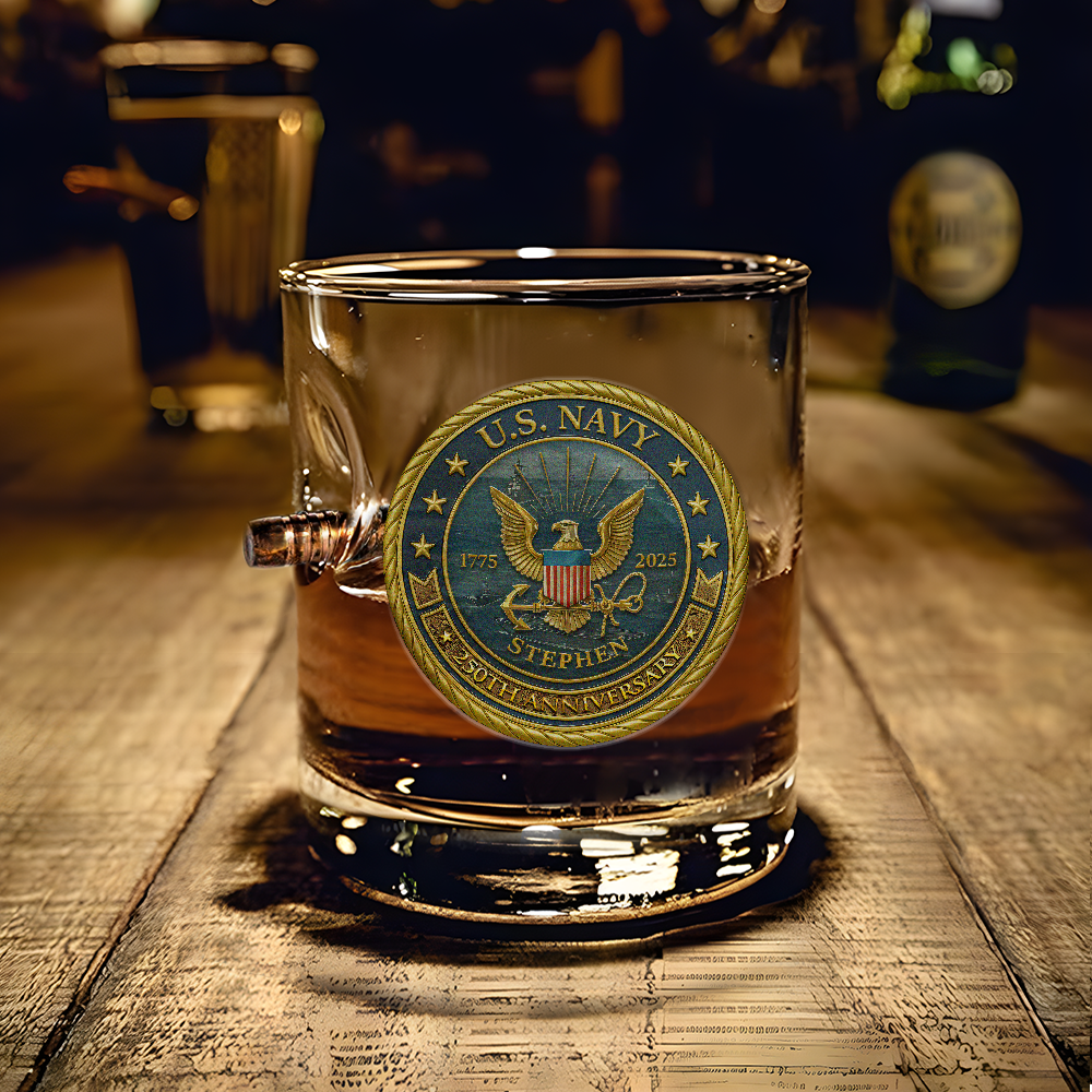 Personalizable Navy 250th Anniversary Bullet Whiskey Glass
