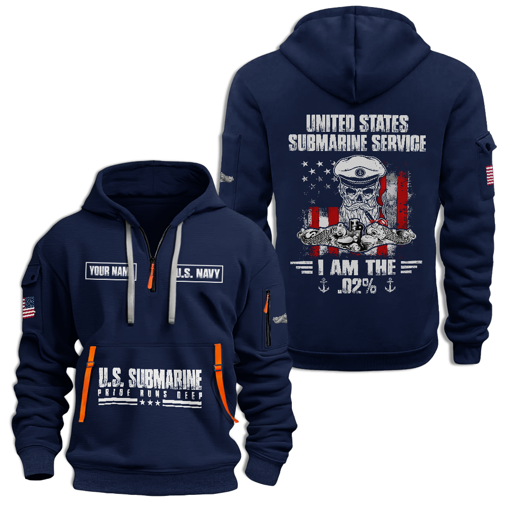 Personalizable Navy Submarine Quarter Zip Hoodie