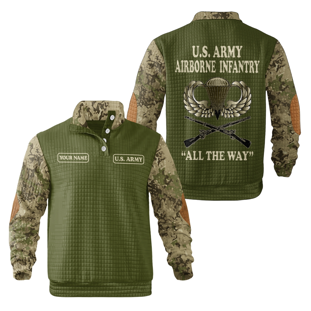 Personalizable Airborne All The Way Waffle Stand Collar Sweatshirt