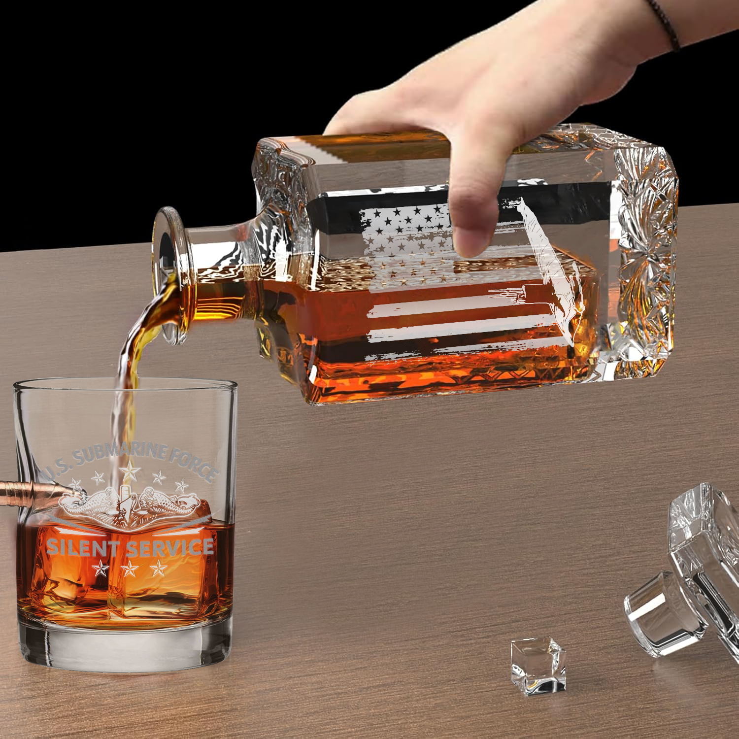 Navy Submarine Bullet Whiskey Glass & Decanter Set