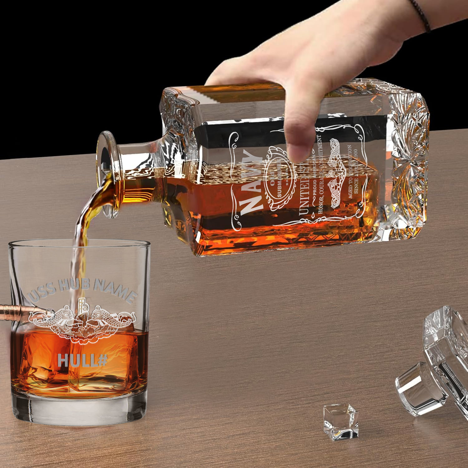 Personalizable Navy Submarine Bullet Whiskey Glass & Decanter Set