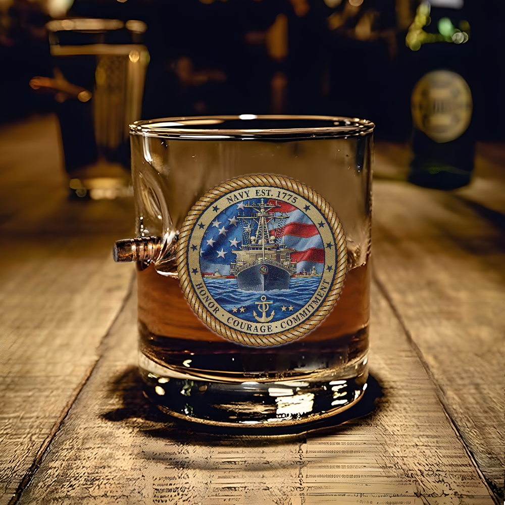 Navy Honor Courage Commitment Bullet Whiskey Glass