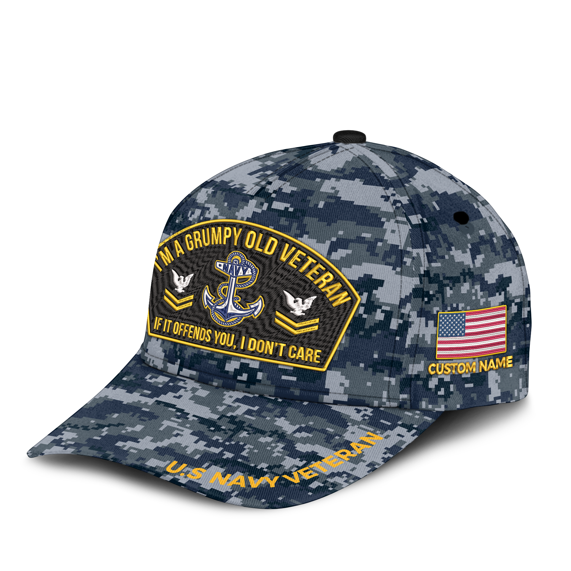 Personalizable I'm A Grumpy Old Navy Veteran Embroidered & Printed Cap