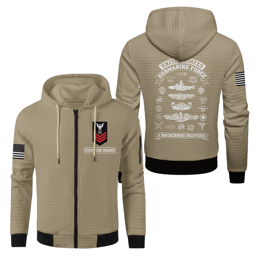 Personalizable Navy Submarine Waffle Hooded Jacket