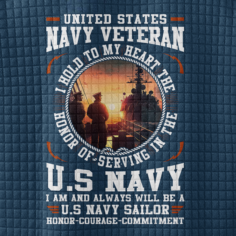 Navy Veteran Honor Courage Commitment Waffle Stand Collar Sweatshirt