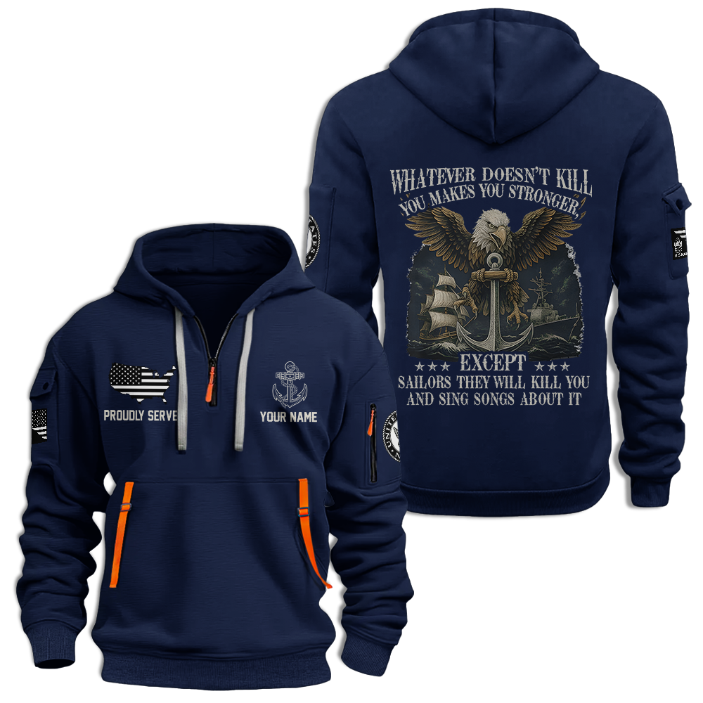 Personalizable Navy What Doesn't Kill You Makes You Stronger Quarter Zip Hoodie