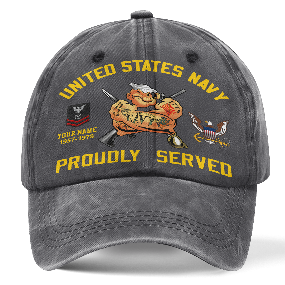 Personalized Navy Proudly Served Washed Cap