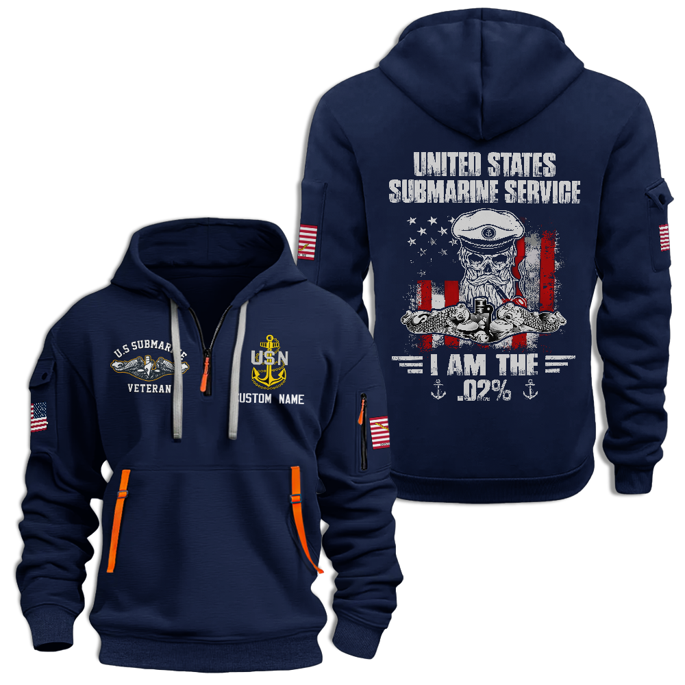 Personalizable Navy Submarine Quarter Zip Hoodie