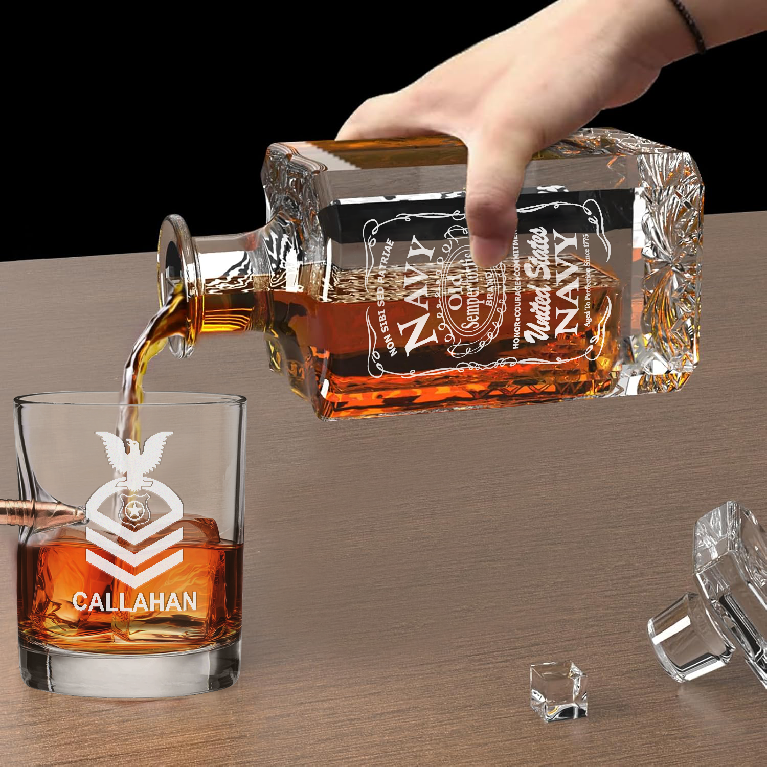 Personalizable Navy Submarine Bullet Whiskey Glass & Decanter Set