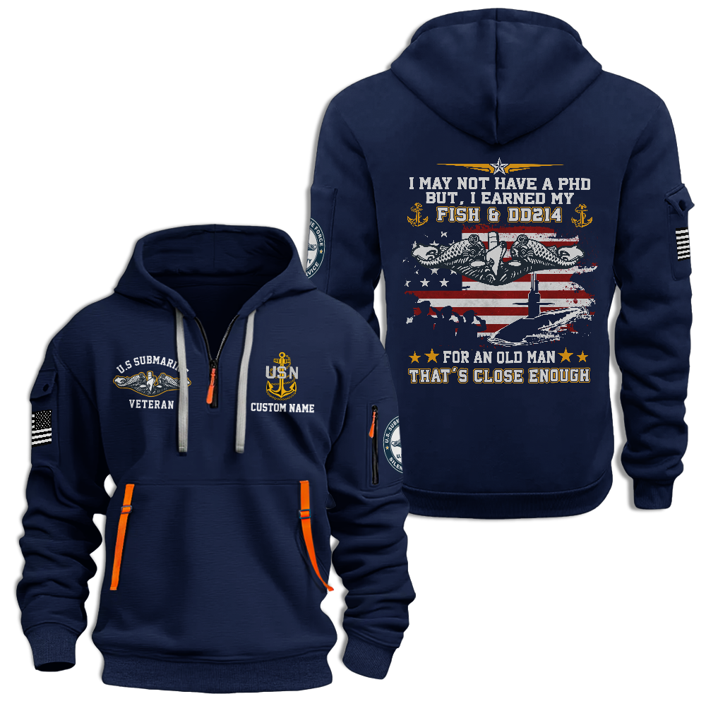 Personalizable Navy Submarine I Earned Fish & DD-214 Quarter Zip Hoodie