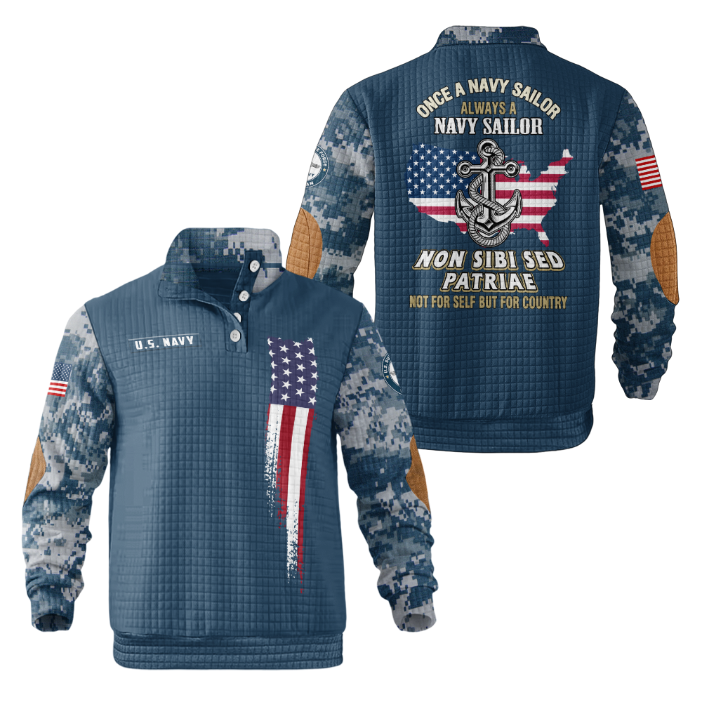 Always A Navy Sailor Waffle Stand Collar Sweatshirt