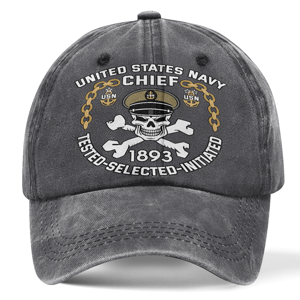Personalizable Navy Chief Tested Selected Initiated Washed Cap
