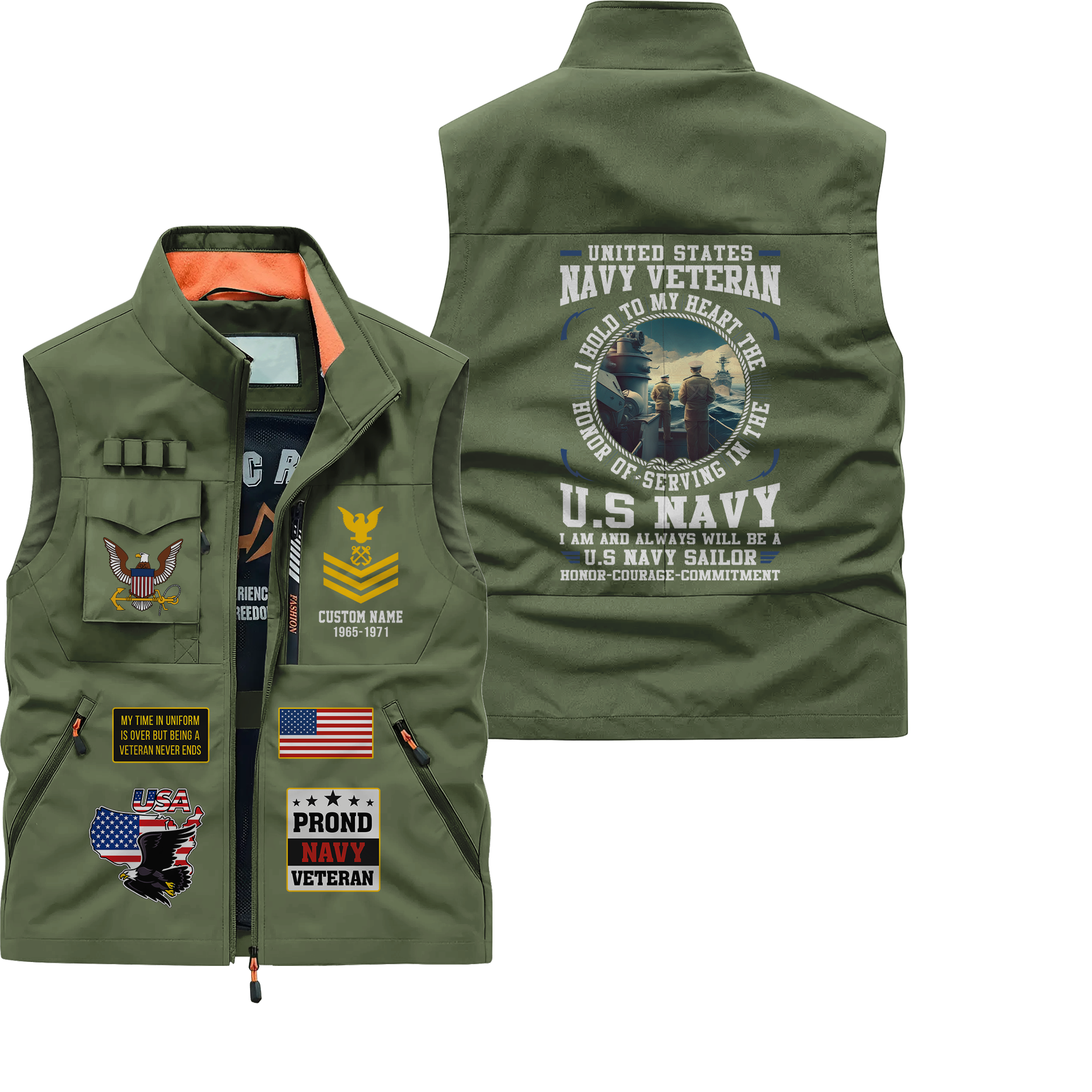 Personalizable Navy Honor Courage Commitment Pocket Vest