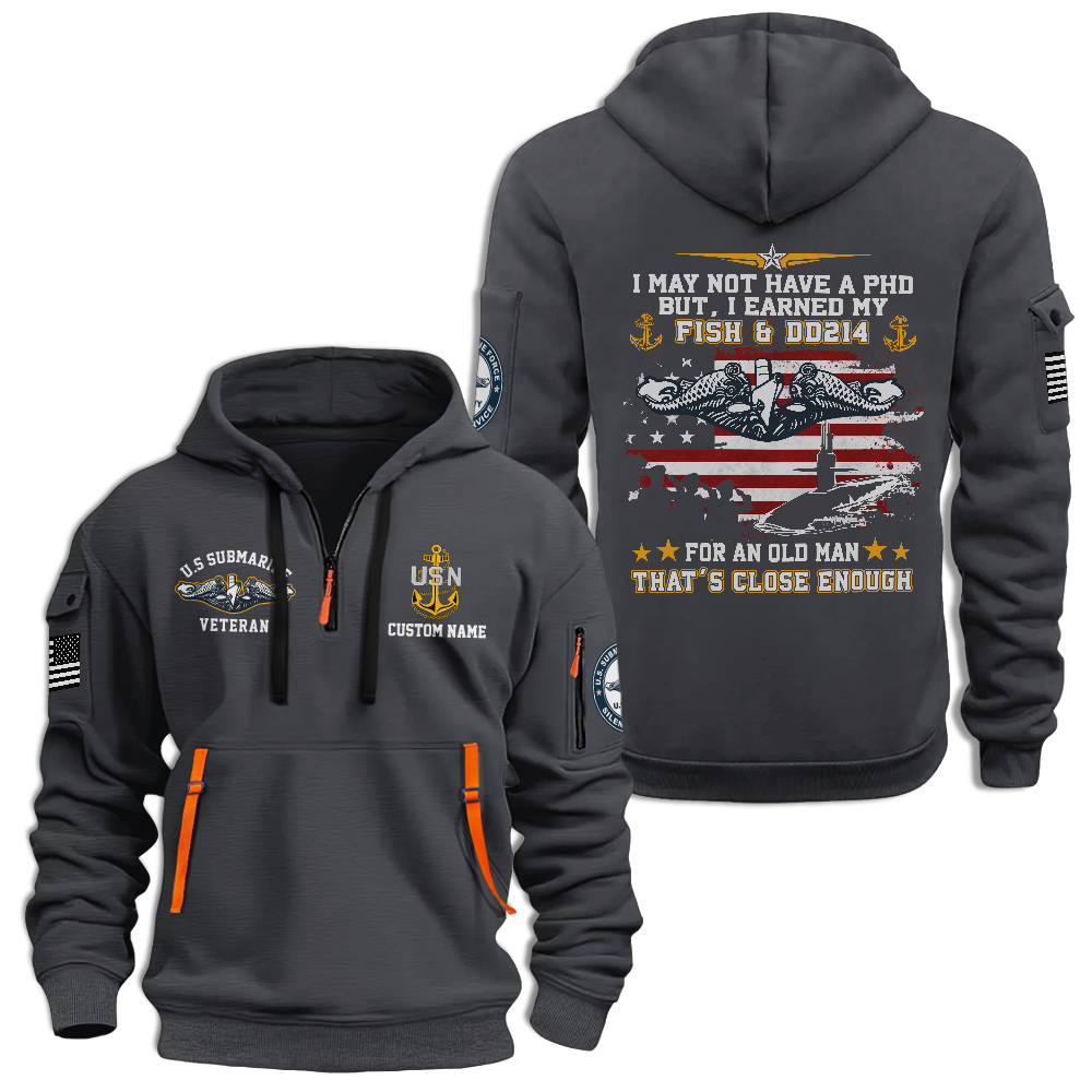 Personalizable Navy Submarine I Earned Fish & DD-214 Quarter Zip Hoodie