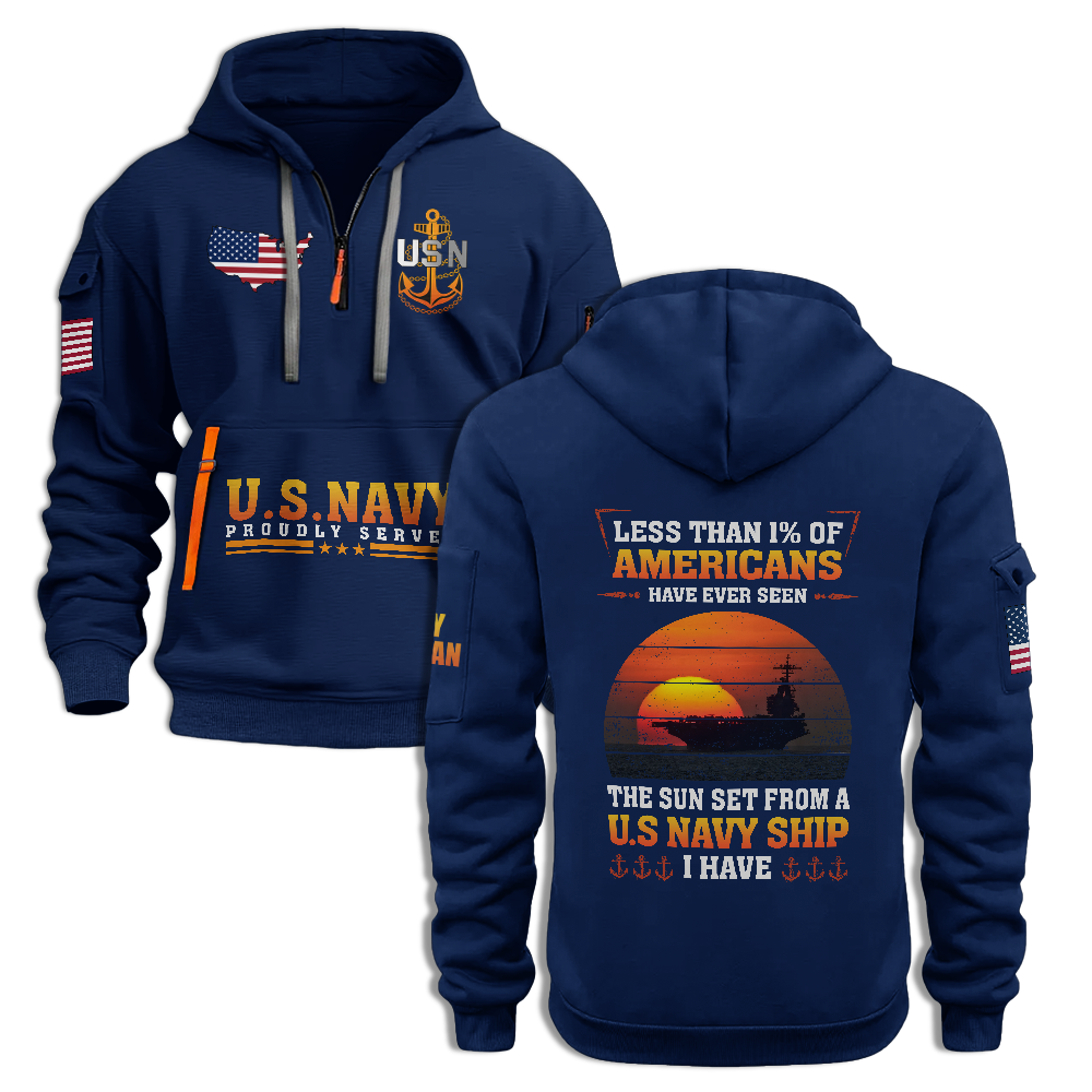 Less Than 1% Navy Ship Quarter Zip Hoodie