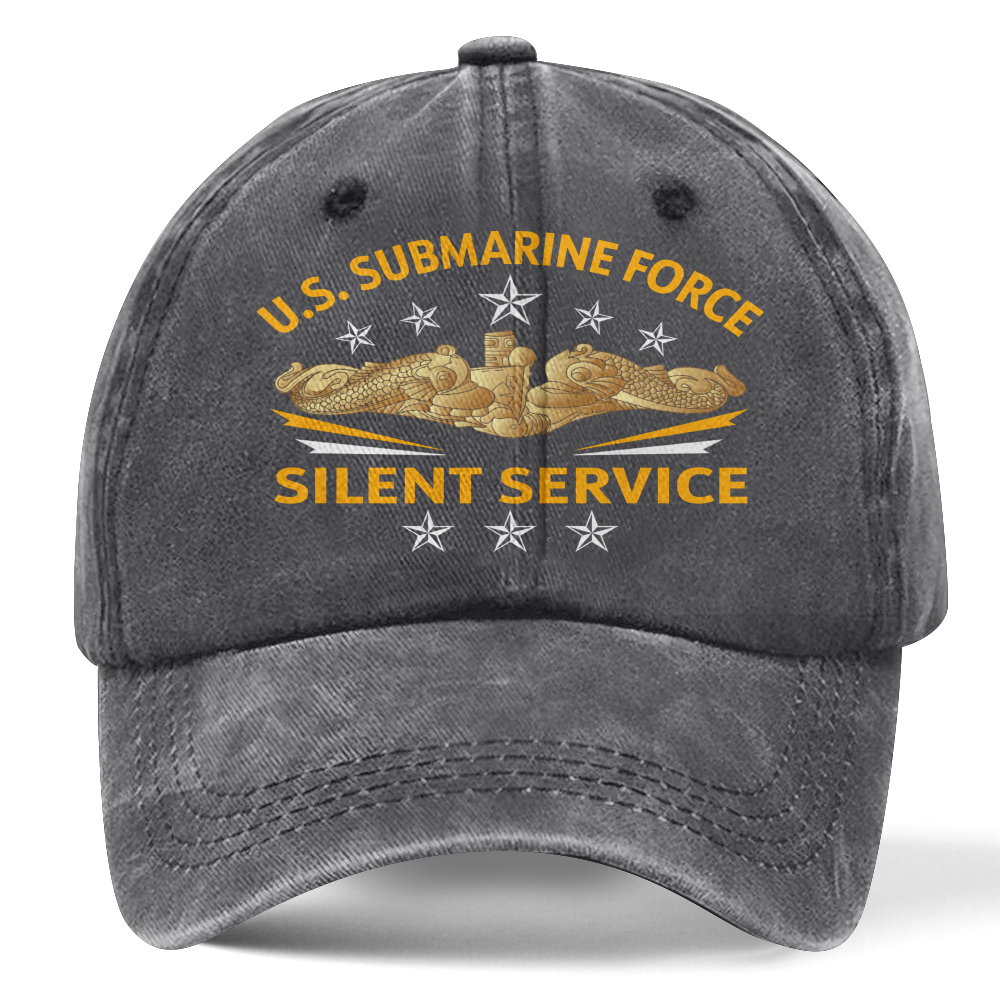 Gold Dolphins Navy Submarine Silent Service Washed Cap
