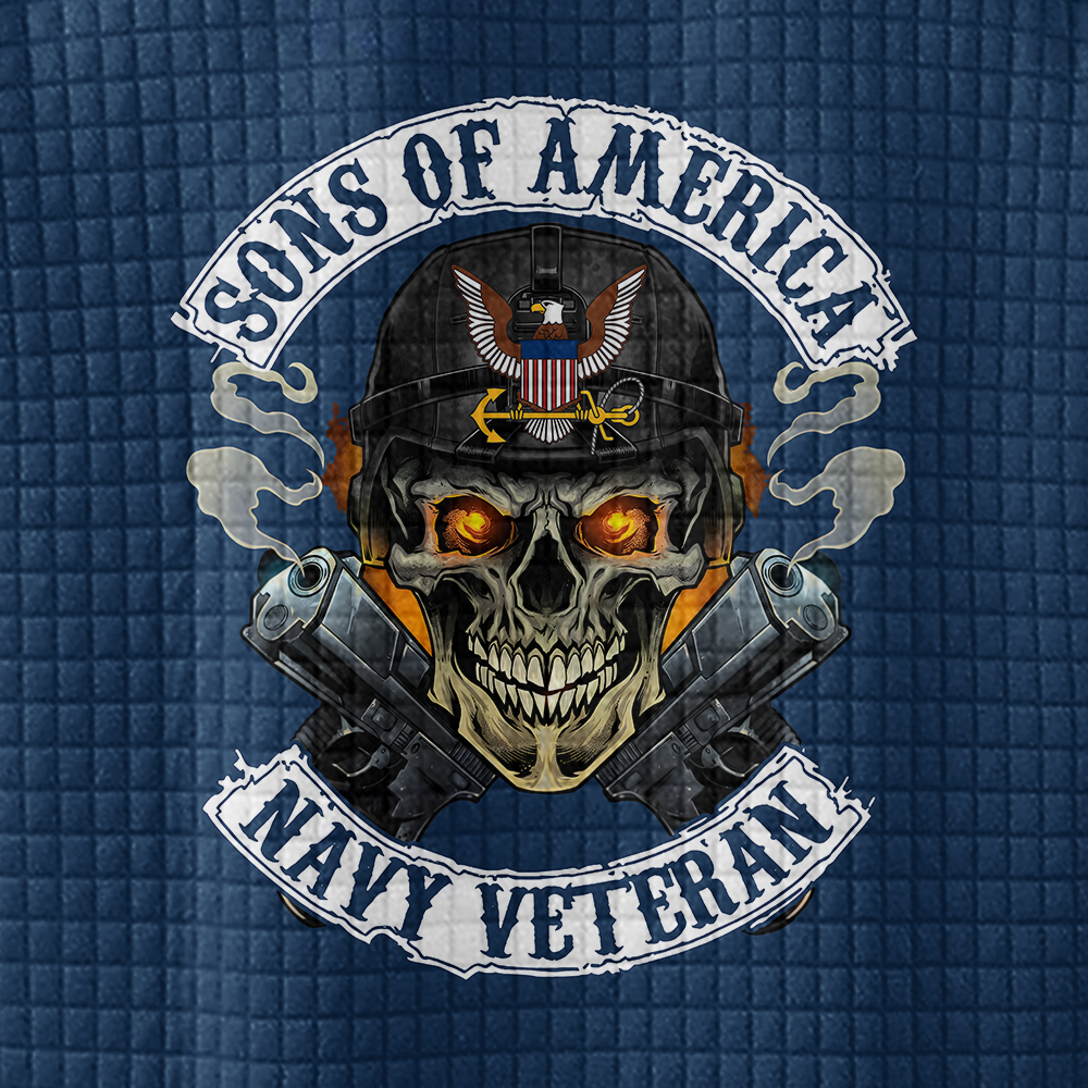 Personalizable Navy Veteran Waffle Stand Collar Sweatshirt