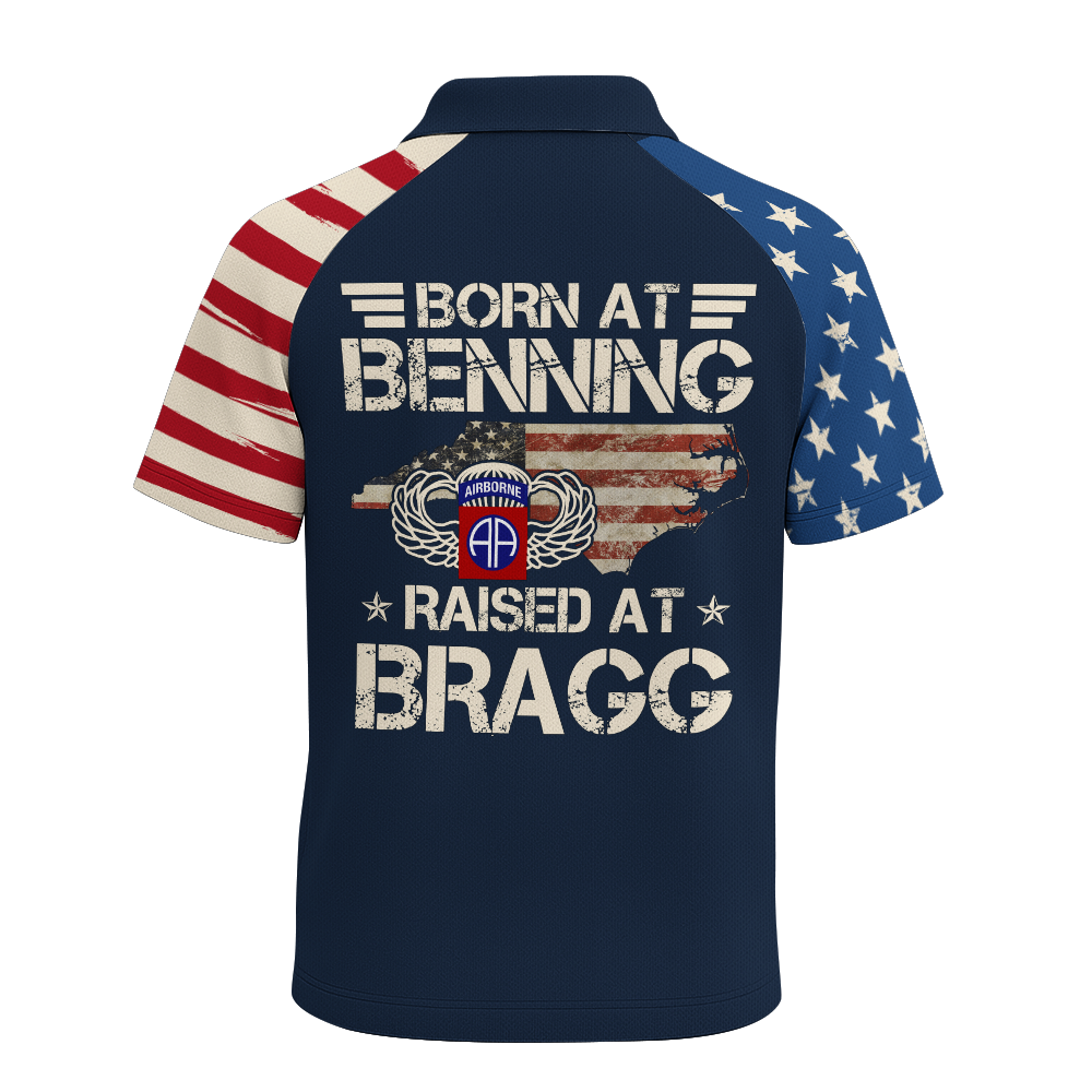 Airborne Born At Benning Raised At Bragg Raglan Zip Polo Shirt