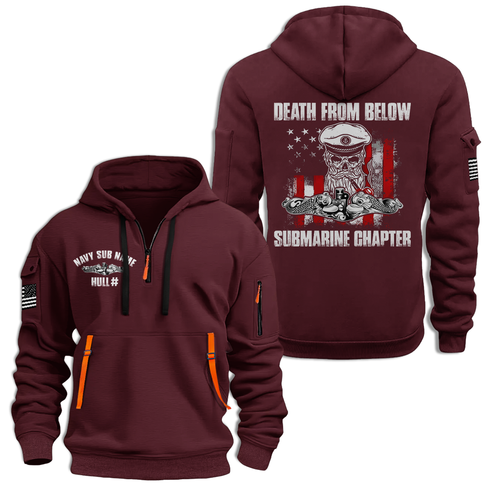 Personalizable Navy Submarine Death From Below Quarter Zip Hoodie
