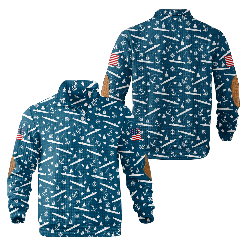 Navy Submarine Waffle Stand Collar Sweatshirt