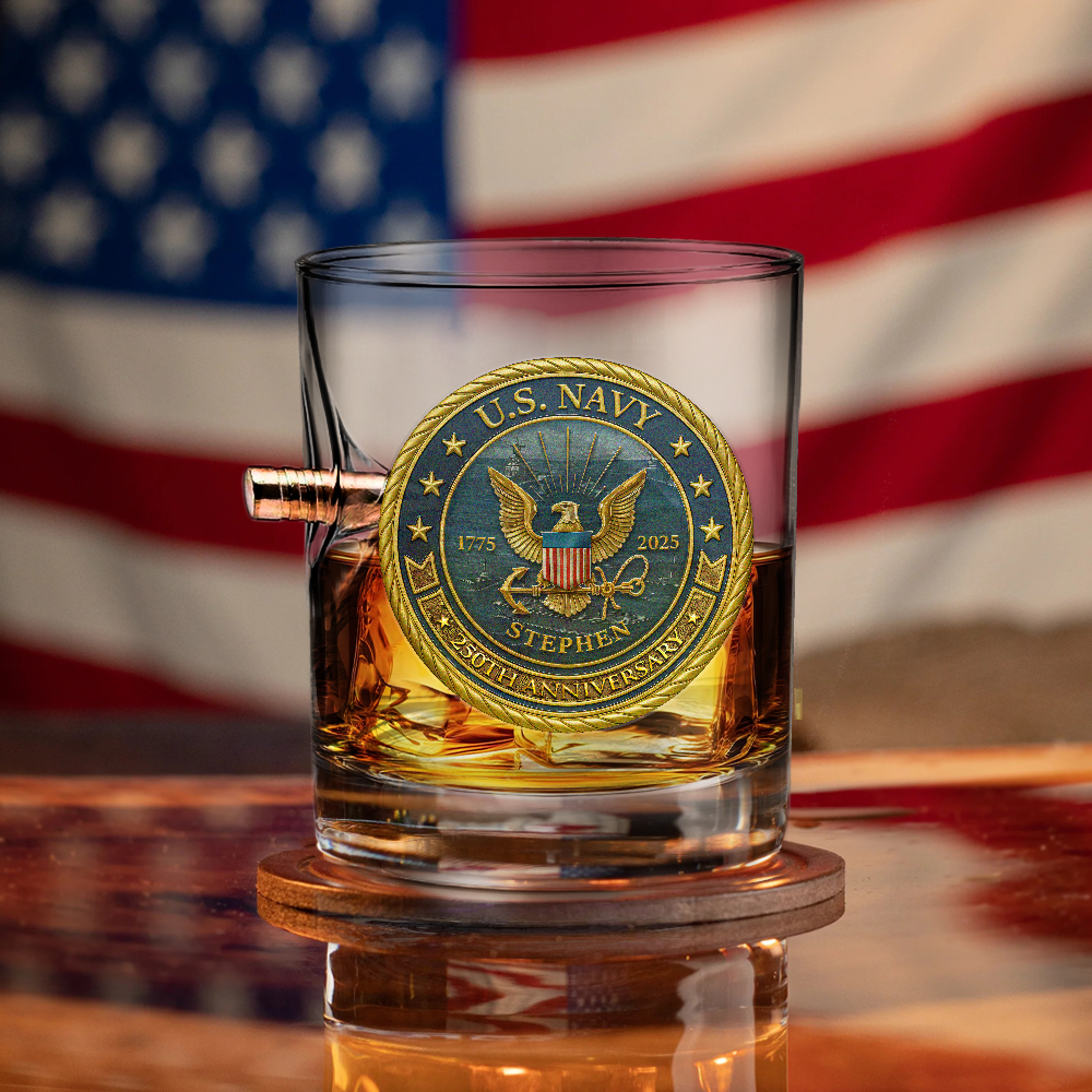 Personalizable Navy 250th Anniversary Bullet Whiskey Glass