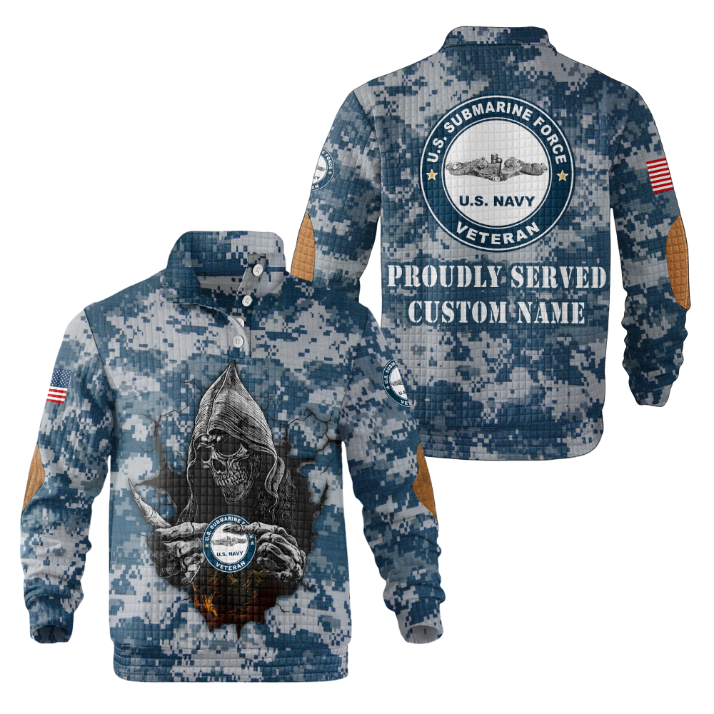 Personalizable Navy Submarine Waffle Stand Collar Sweatshirt