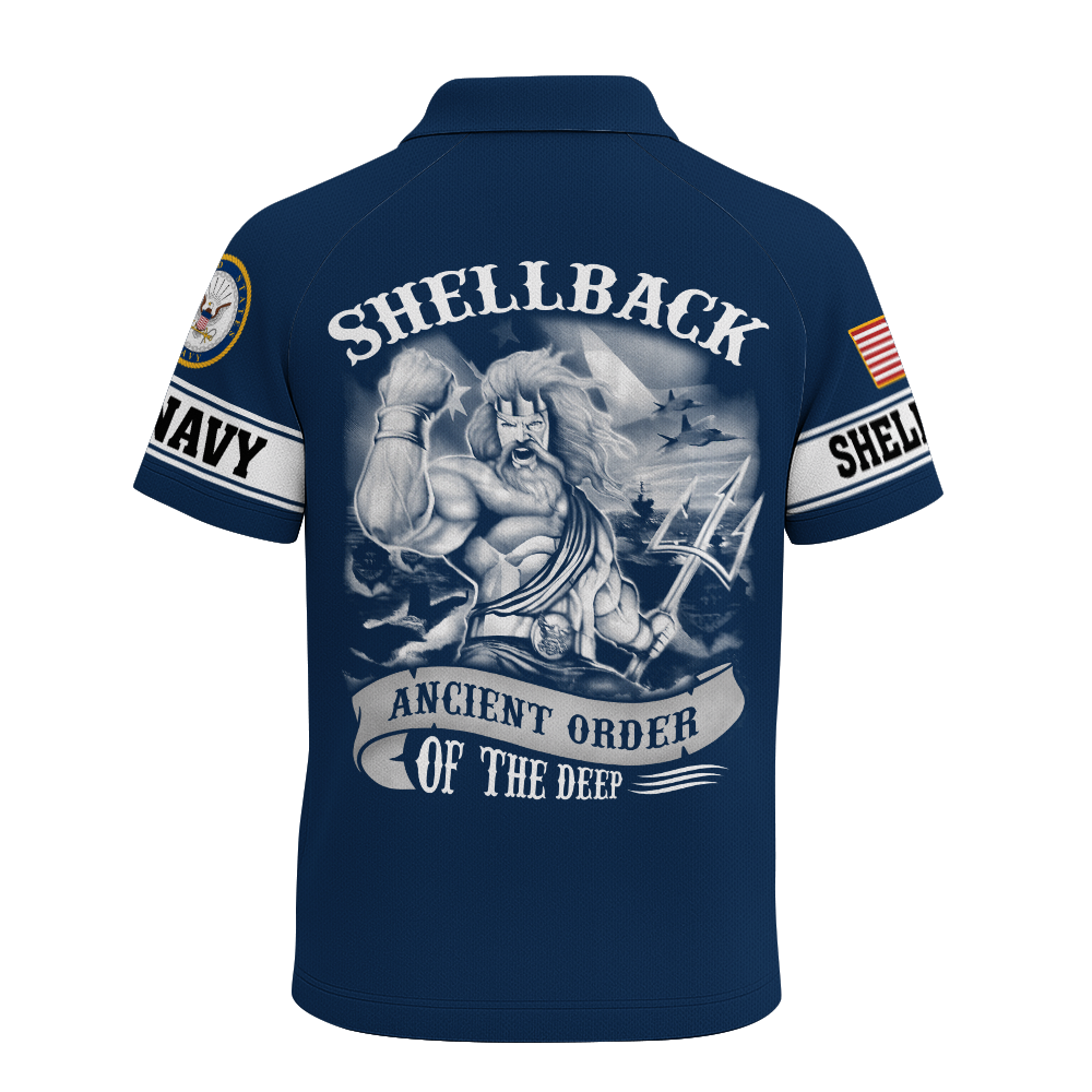 Navy Shellback Ancient Order Of The Deep Raglan Zip Polo Shirt
