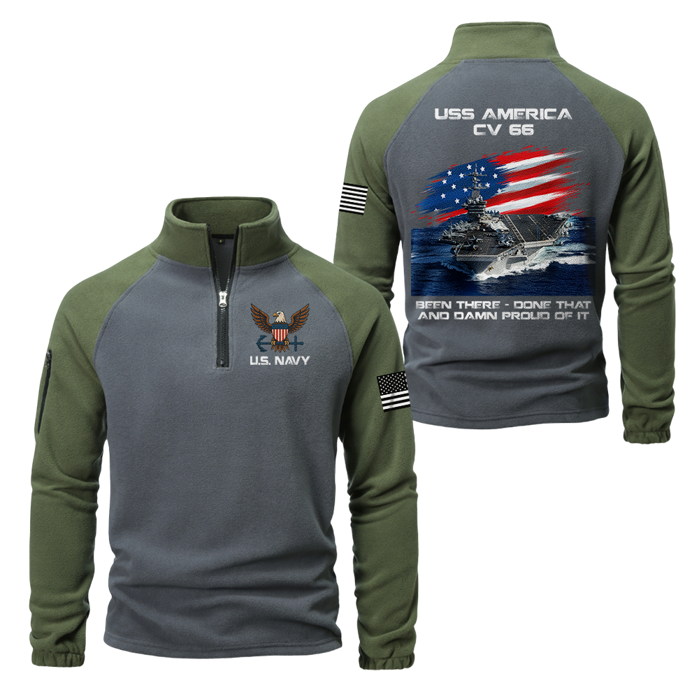 Personalizable Navy Ship Been There Done That Half-Zip Raglan Sweatshirt