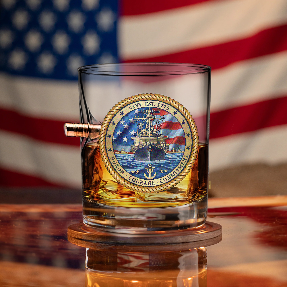 Navy Honor Courage Commitment Bullet Whiskey Glass