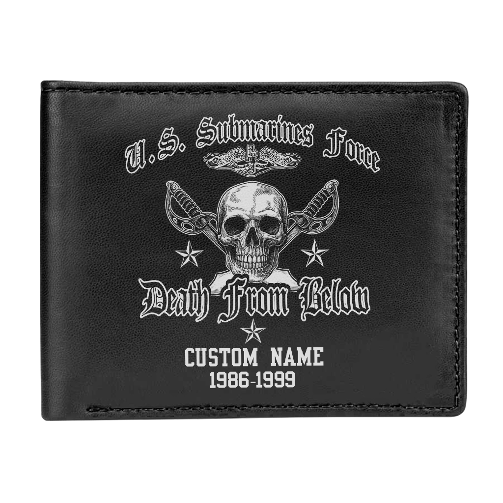 Personalizable Submarine Force Death From Below Leather Wallet