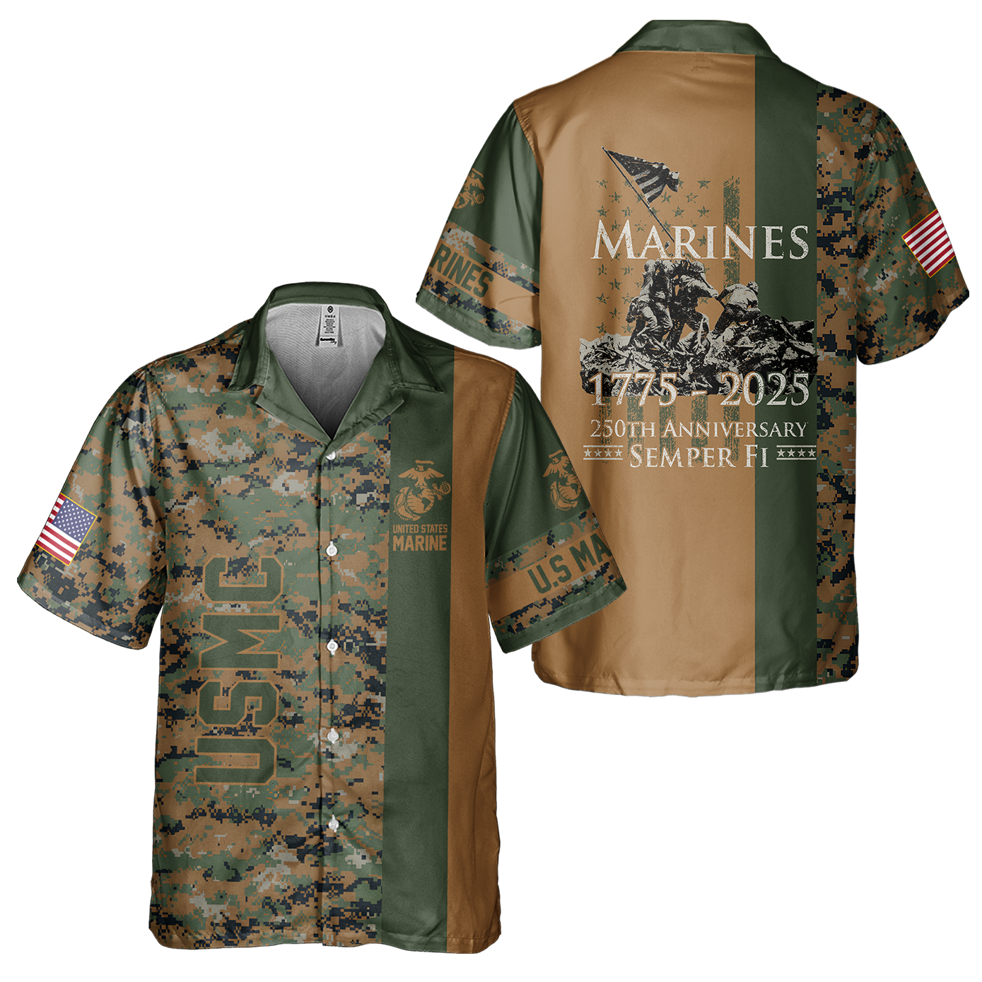 Marines 250th Anniversary Cuban Shirt & Cargo Shorts Combo