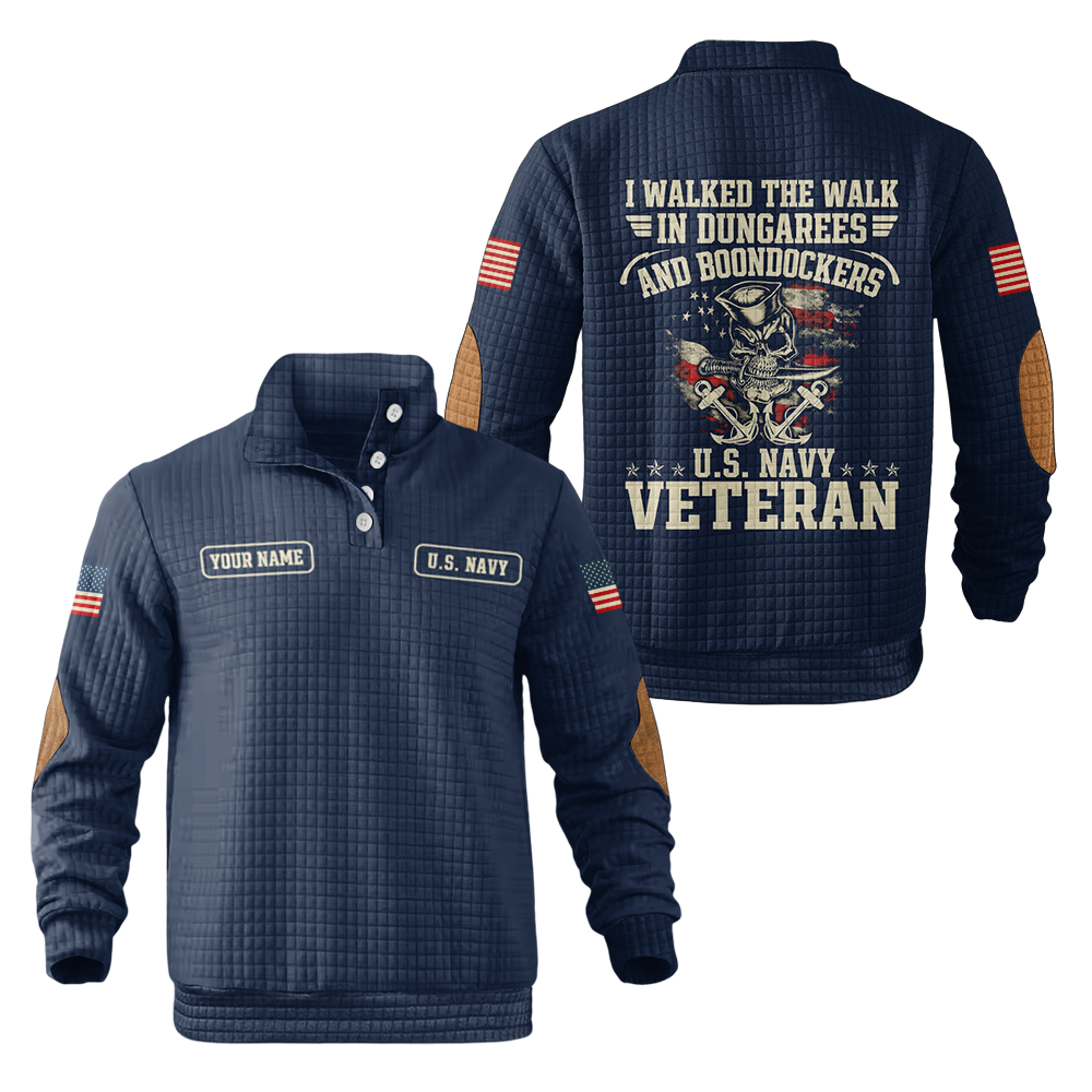 Personalizable Navy I Walked The Walk Waffle Stand Collar Sweatshirt