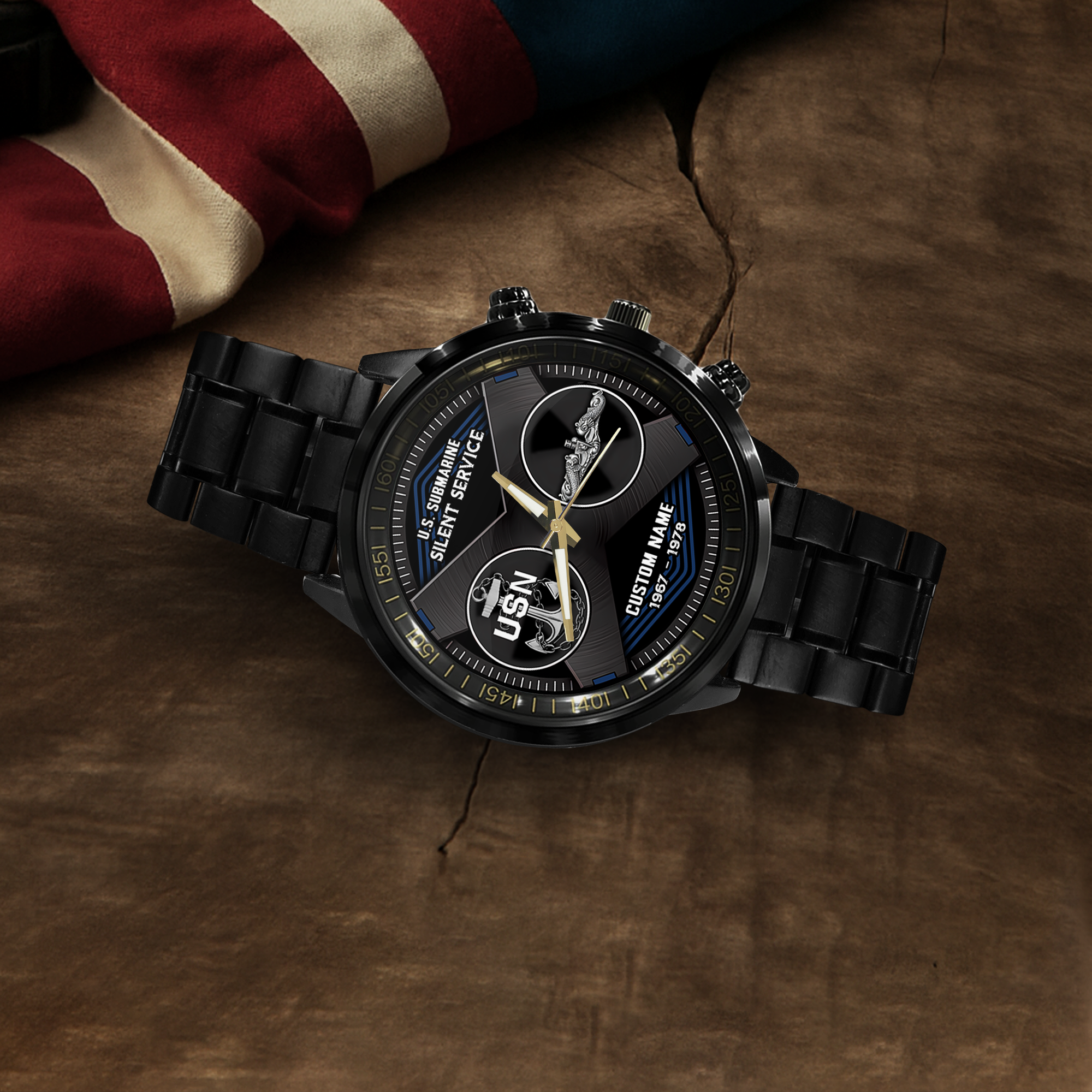 Personalizable Navy Submarine Stainless Steel Watch