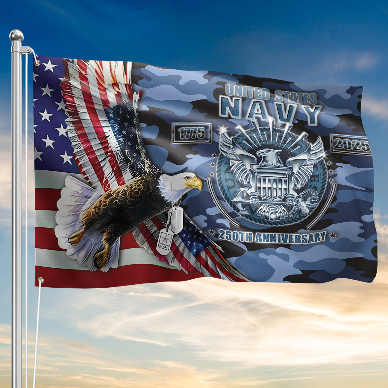 Navy 250th Anniversary House Flag