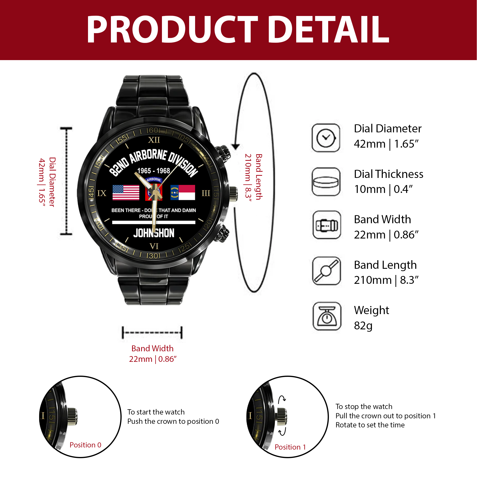 Personalizable 82nd Airborne Division Stainless Steel Watch