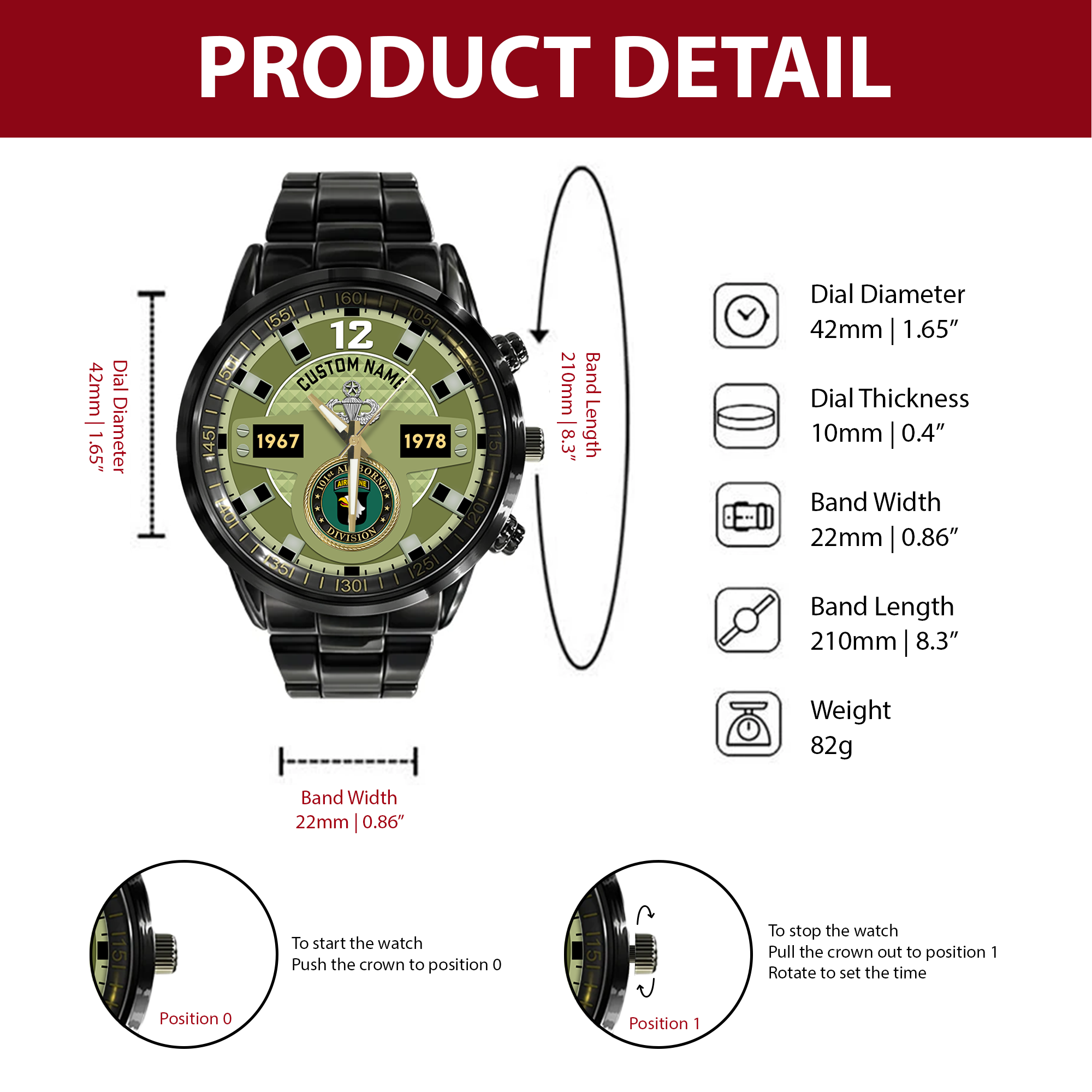 Personalizable 101st Airborne Division Stainless Steel Watch