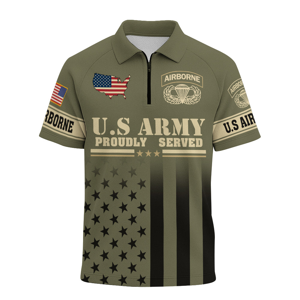 Airborne There's No Ex-Paratroopers Raglan Zip Polo Shirt