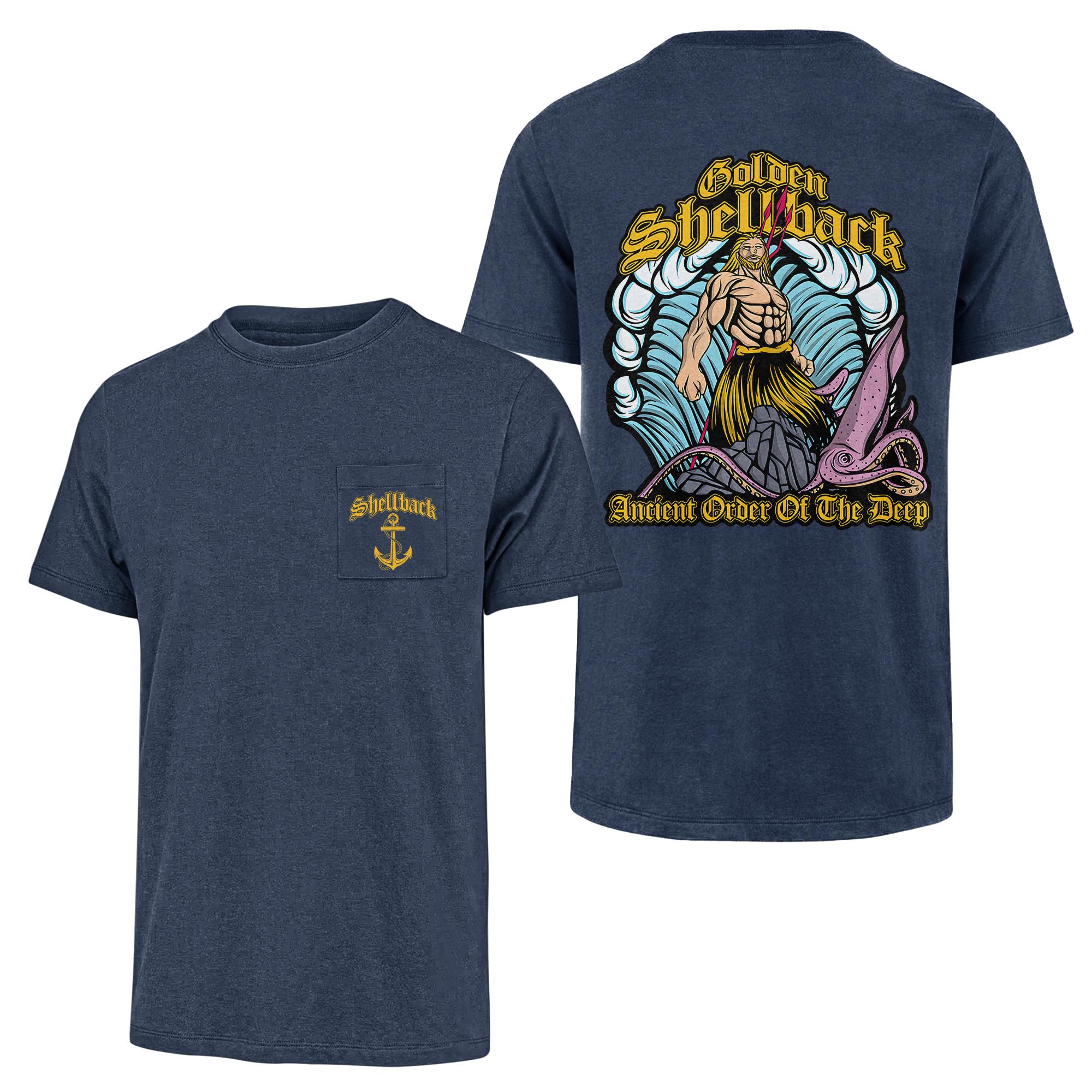 Golden Shellback Ancient Order Of The Deep Double Sided Pocket T-shirt