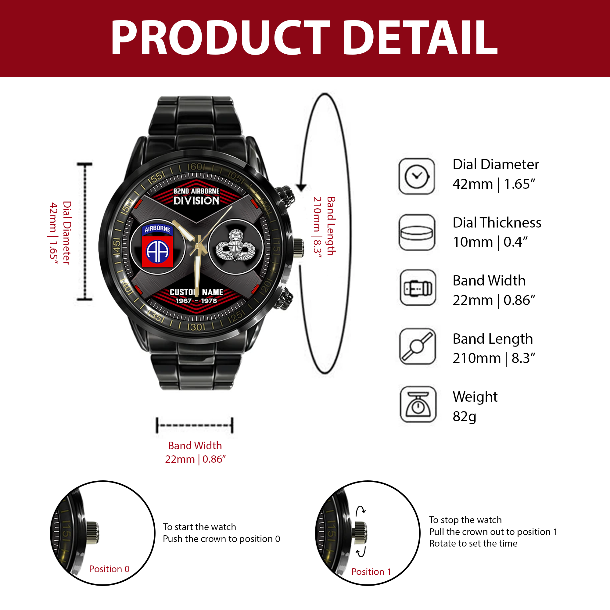 Personalizable 82nd Airborne Division Stainless Steel Watch