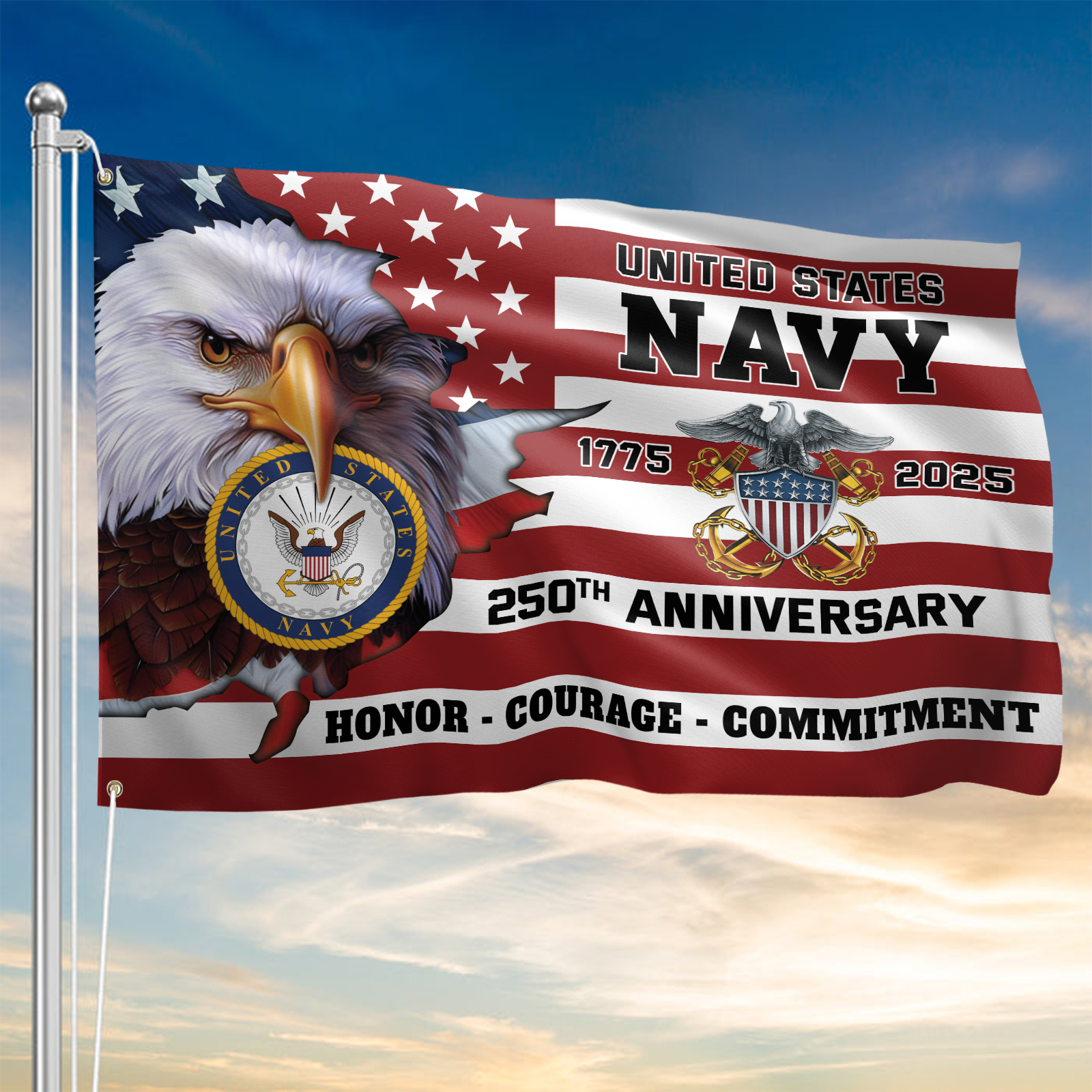 Navy 250th Anniversary House Flag