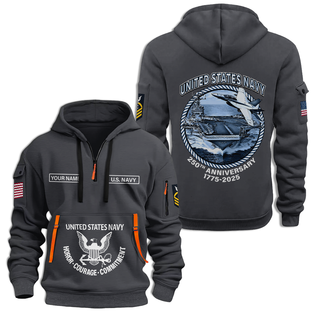 Personalizable Navy 250th Anniversary Quarter Zip Hoodie