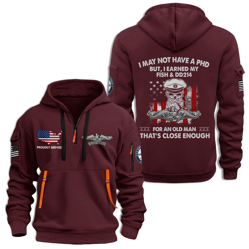 Navy Submarine I Earned Fish & DD-214 Quarter Zip Hoodie