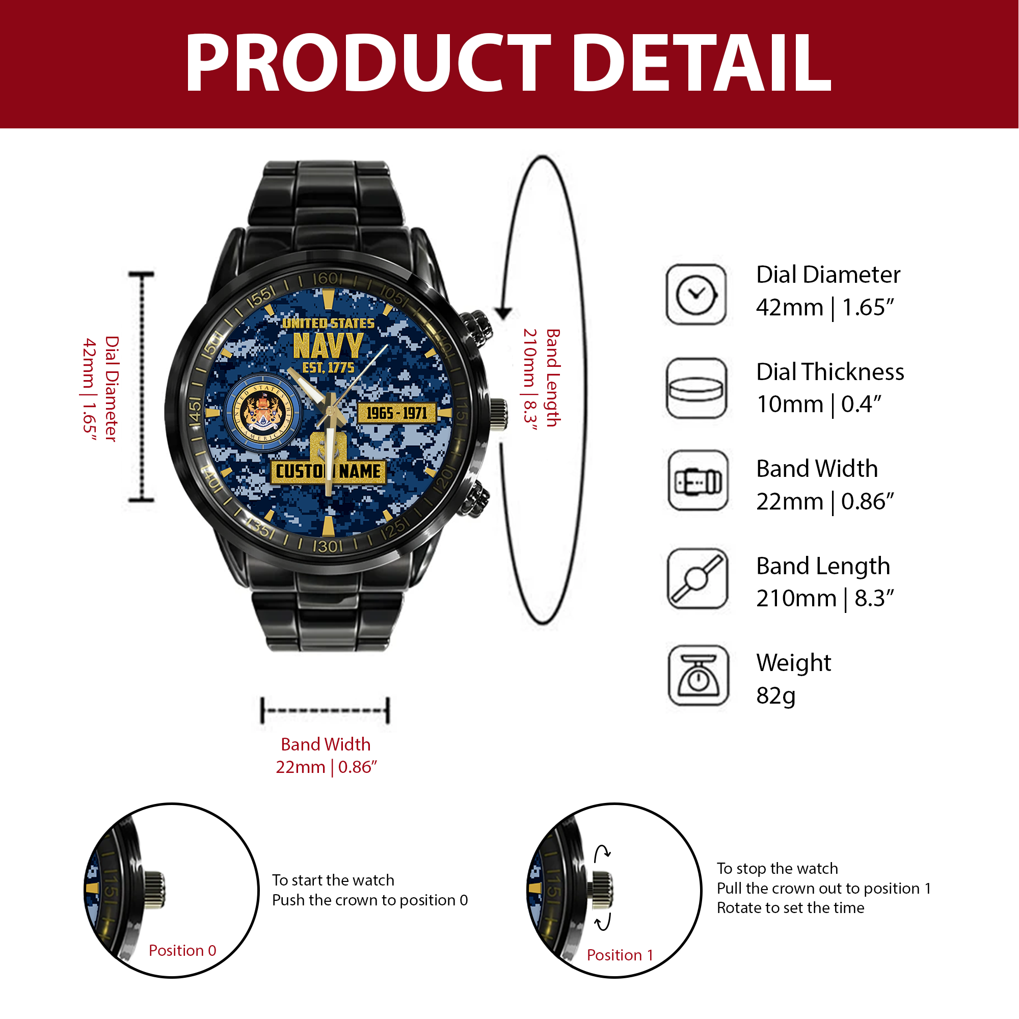 Personalizable Navy Aircraft Carrier Stainless Steel Watch