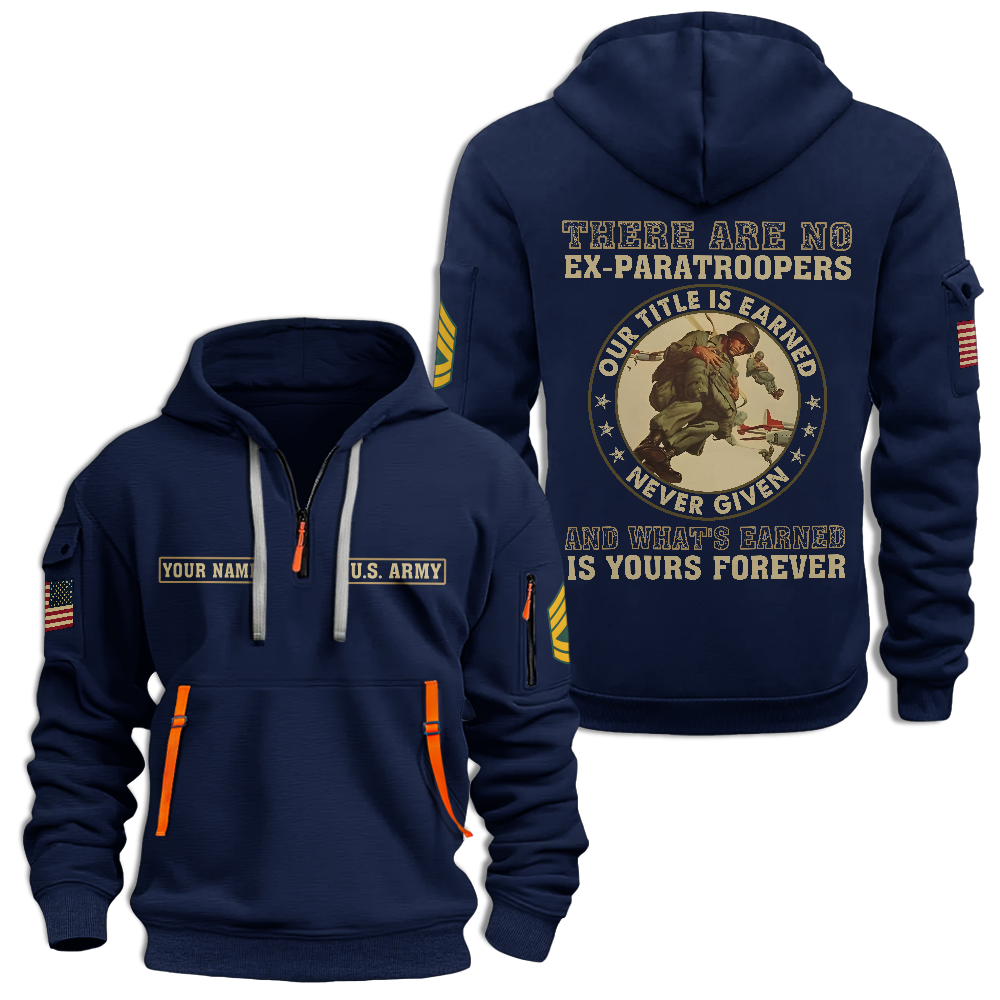 Personalizable Airborne There Are No Ex-Paratroopers Quarter Zip Hoodie