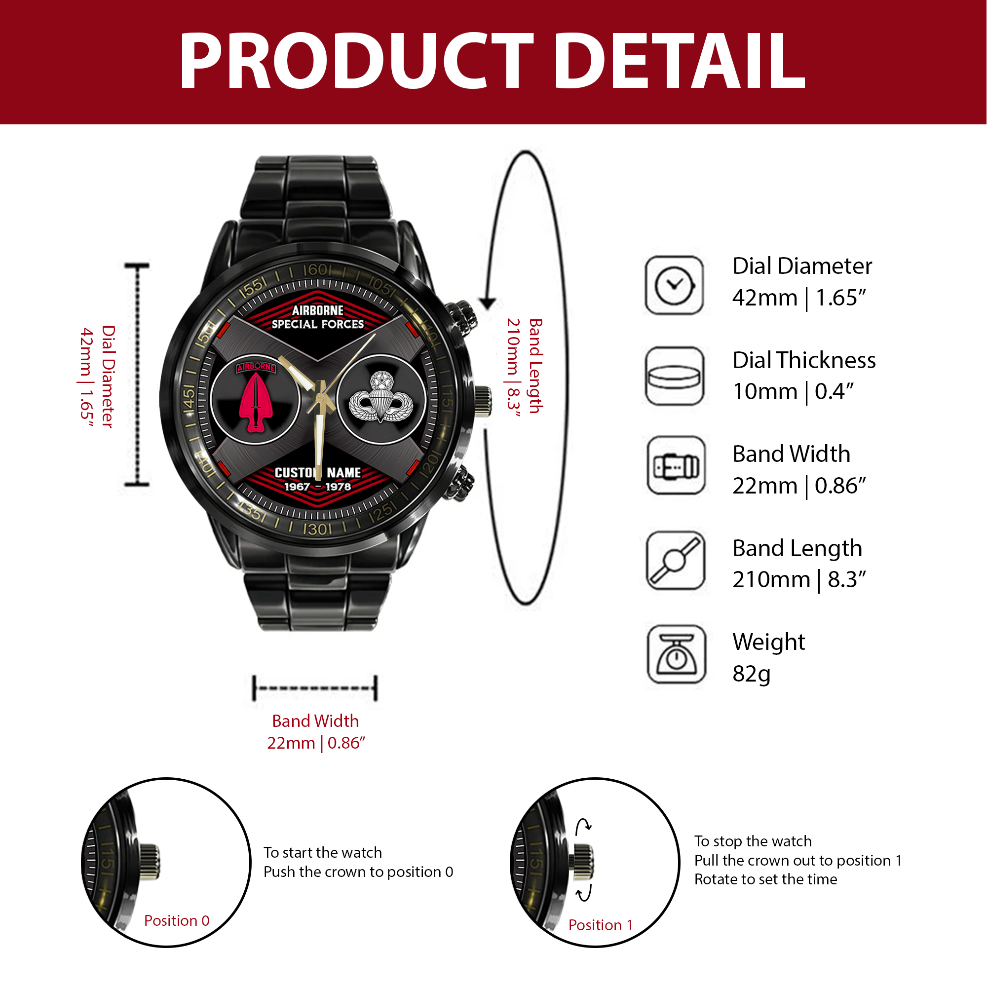 Personalizable Airborne Special Forces Stainless Steel Watch