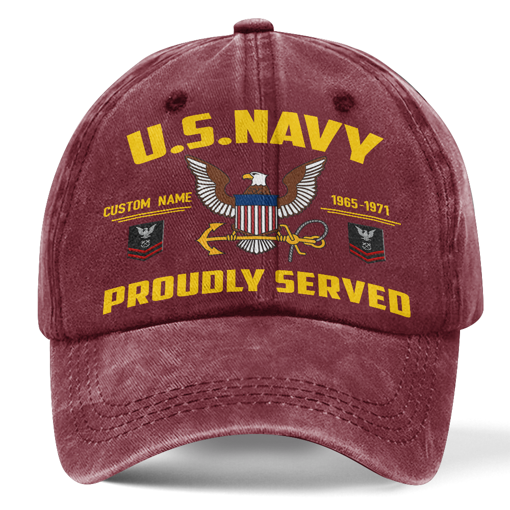 Personalized Navy Proudly Served Washed Cap