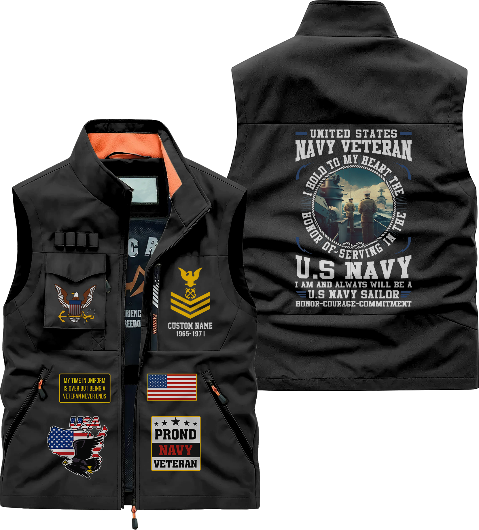 Personalizable Navy Honor Courage Commitment Pocket Vest