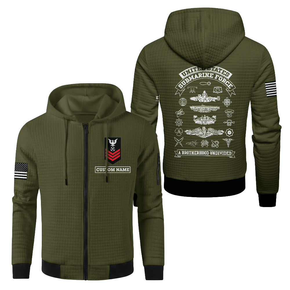 Personalizable Navy Submarine Waffle Hooded Jacket
