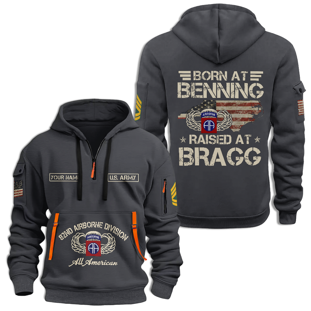 Personalizable Airborne Born At Benning Raised At Bragg Quarter Zip Hoodie